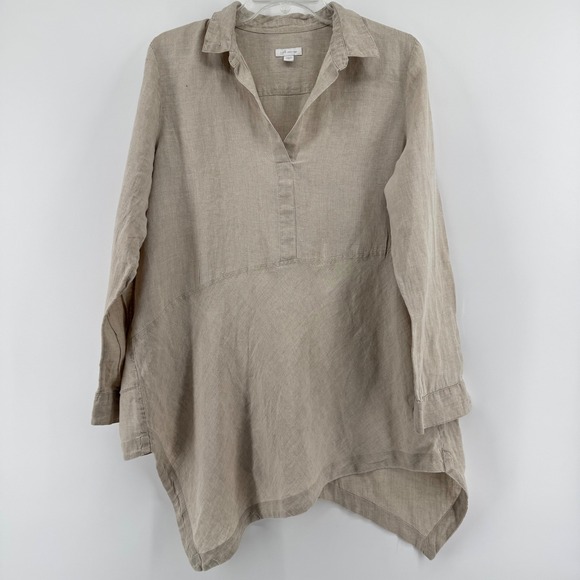 J.Jill Tops - J.Jill Love‎ Linen Sharkbite Tunic Top Beige Oatmeal V-Neck Petite Medium PM